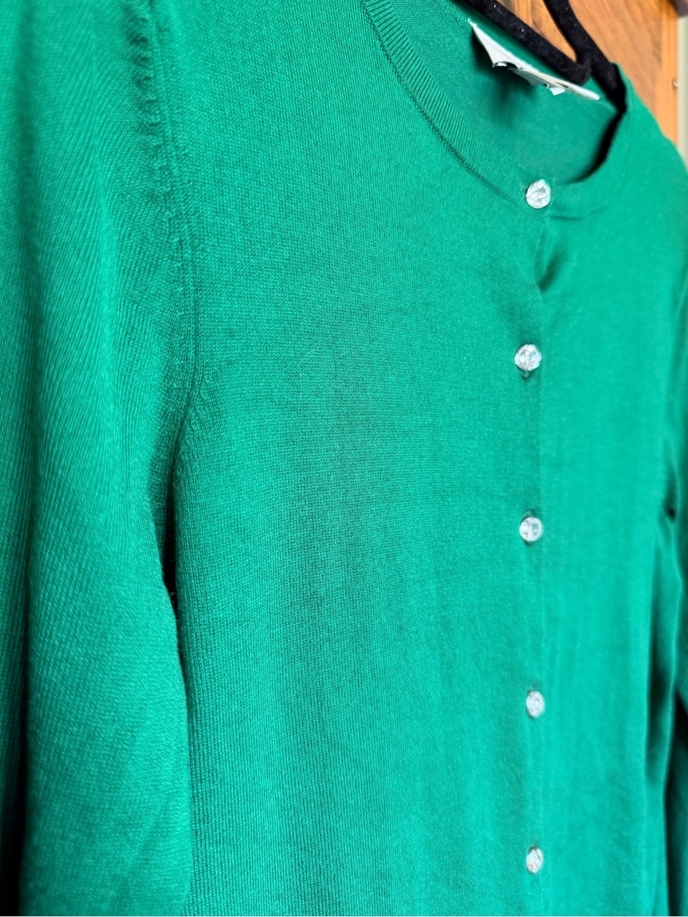 LOFT Emerald Green Crewneck Button Cardigan